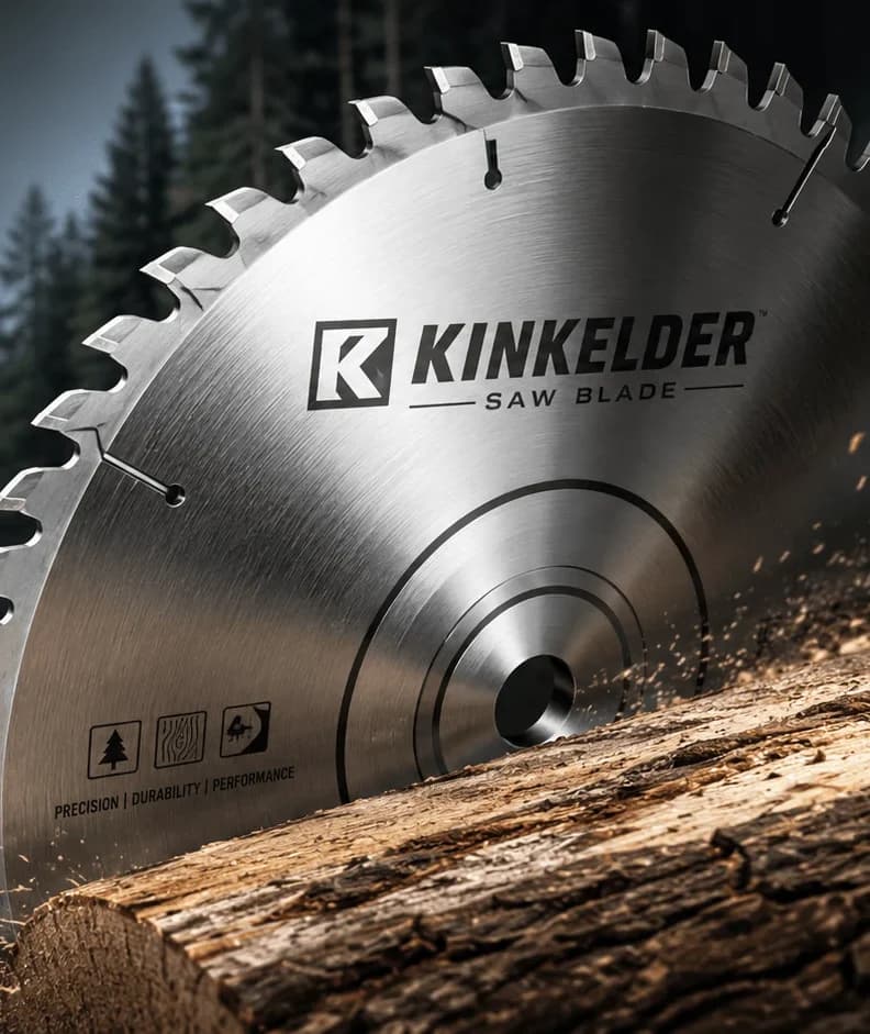 Kinkelder circular saw blade cutting a log